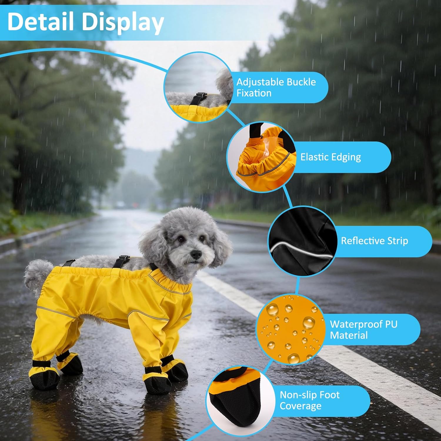 Dog Suspender Booties, Dog Rain Boots with Suspender, Breathable Waterproof Pets Boots, Adjustable Dogs Paws Boot Rain Shoes Leggings for Snow and Rain Days Small to Medium Dogs (Yellow, L)