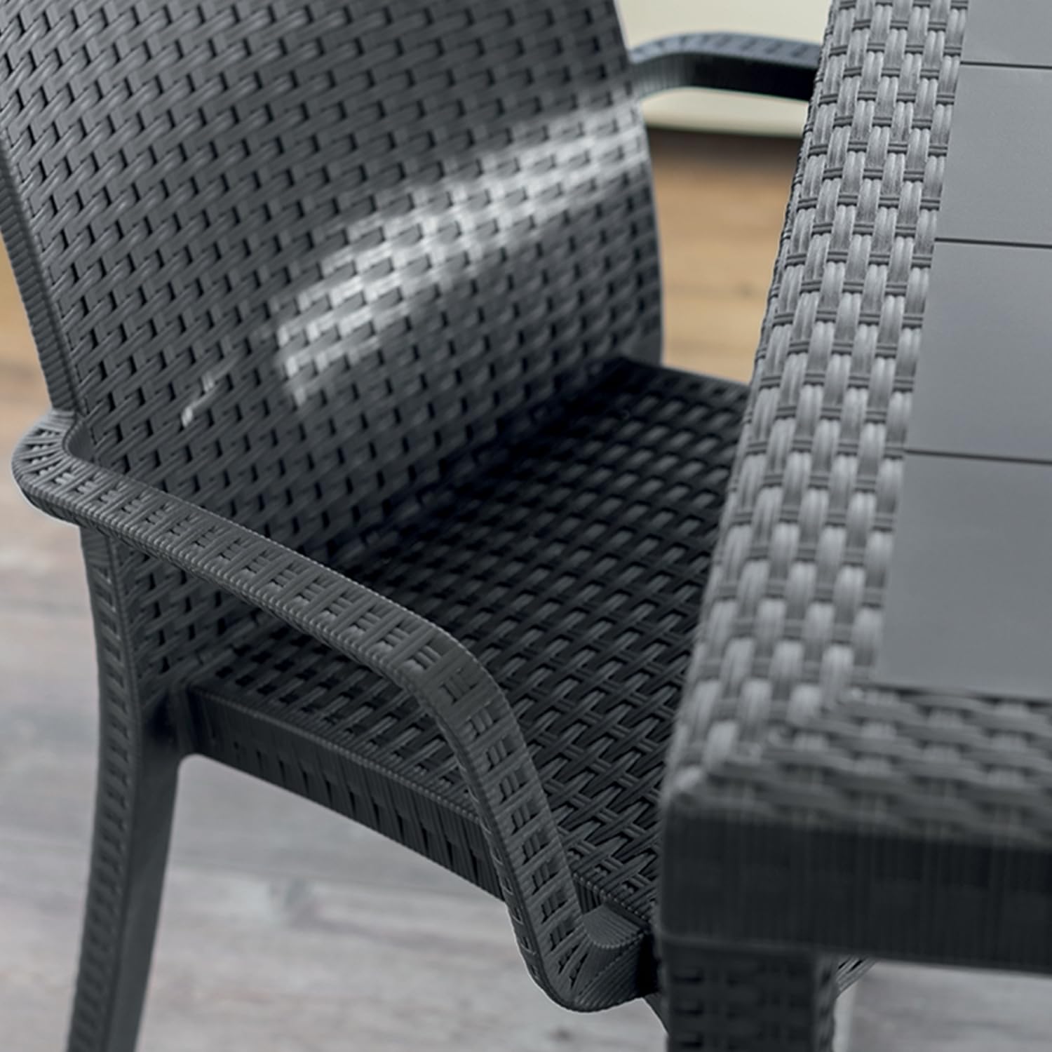 Sicignano Poltrona con Braccioli, Sedia con Braccioli, Poltrona Indiana, Antracite, Impilabile, Sedia Plastica, Interno Esterno Giardino, 59x57x86 cm, 1 Pezzo, BC904