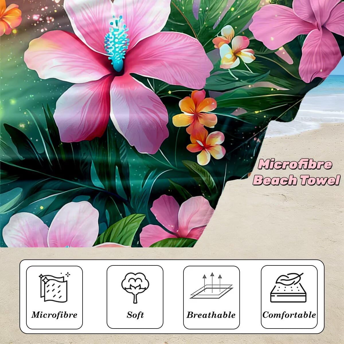 Toalla Playa 80x160 cm, Toalla Gimnasio Microfibra Secado Rapido, Juego de 2 Antiarena Toallas de Playa, Ligera Compacta Toallas Microfibra Grande para Viaje, Regalo Hombre Regalo Mujer (Flor) -5085