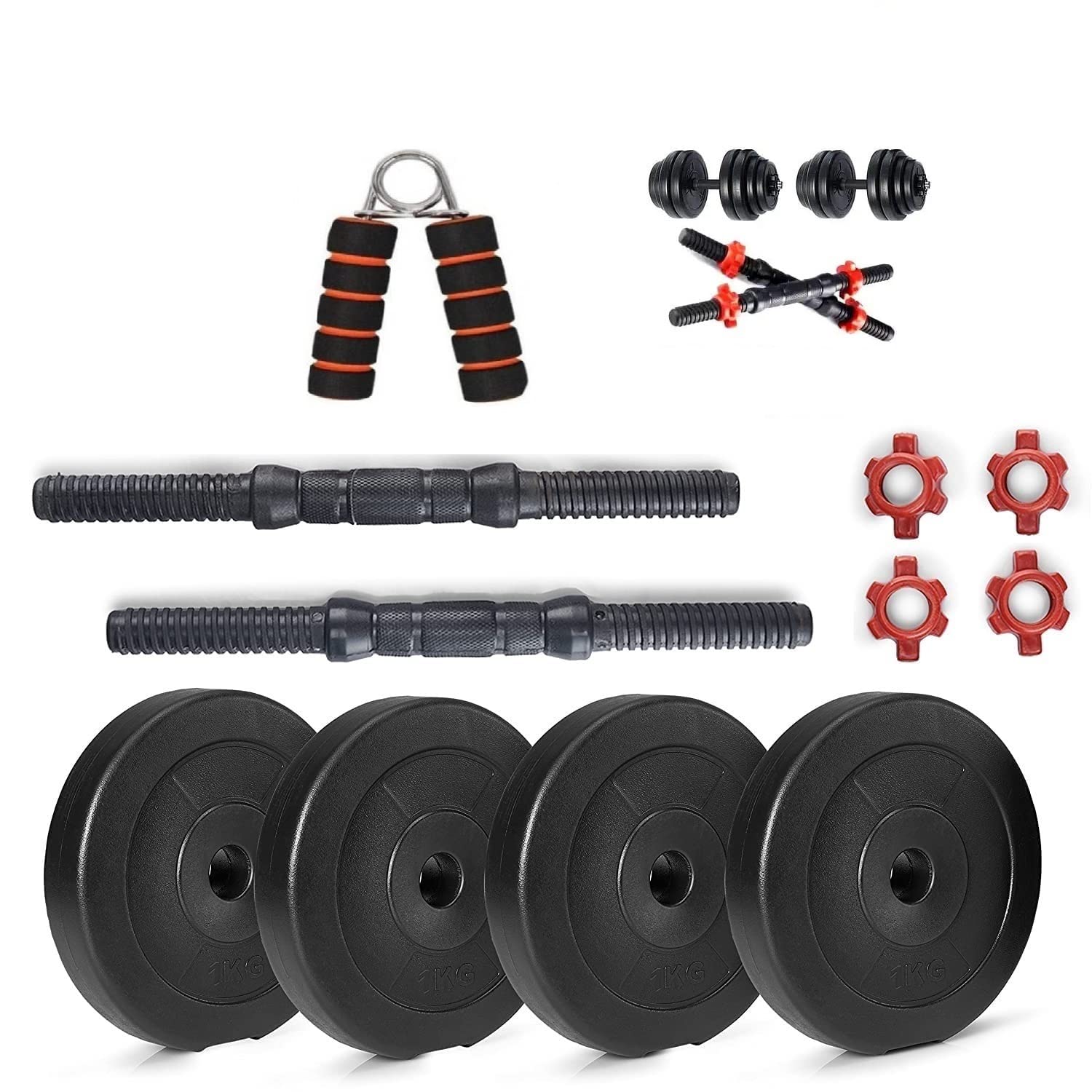 Spanco Home Gym with 36 Kg. P.V.C Weight Plates (5 Kg. X 4 = 20 Kg. + 2.5 Kg. X 4 = 10 Kg. + 3 Kg. X 2 = 6 Kg.), Black 14 Inch Dumbbell Rods for Fitness, Weight Lifting with Hand Gripper (B0BFJPH9MY) Amazon Price History, Amazon Price Tracker
