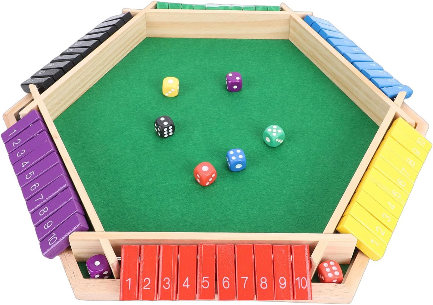 Close The Box Game, 2-6 Player 6 Sided Wooden Dice Game with 10 Numbers Flip Board, Math Learning Tool for Home Party Pub Classroom Travel