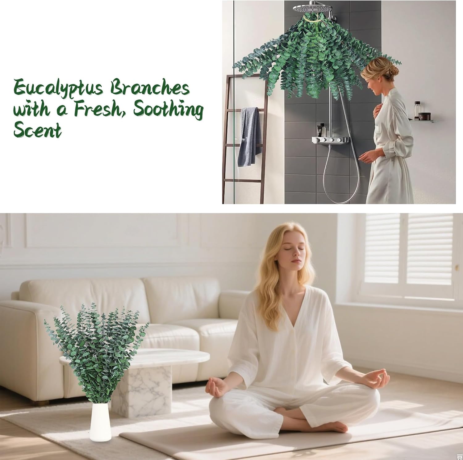 60 Stems Preserved Real Eucalyptus Bunches, Lifelike Natural Green Eucalyptus Leaves for Shower, Maintenance-Free Dried Florals for Vase Fillers, Wedding Centerpieces, Bathroom Home Office Decor