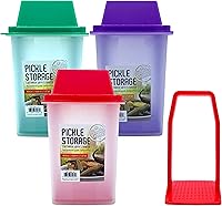 Vista 5 de 1 Gran Recipiente para Pepinillos con Colador, Contenedor para Aceitunas y Jalapeños, Almacenamiento de Alimentos