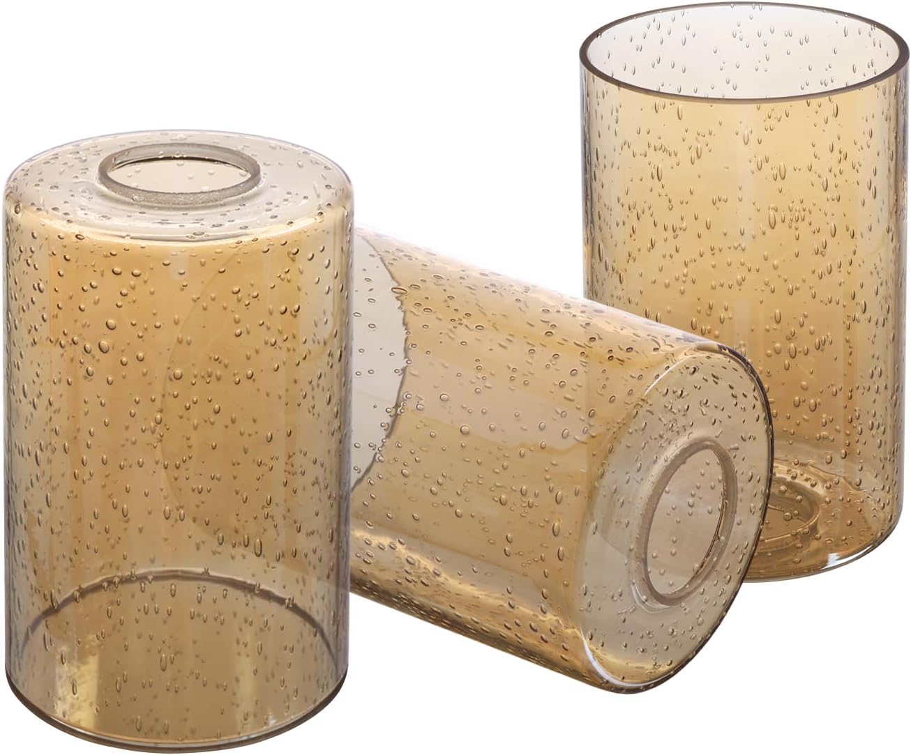 3 Pack Amber Bubble Glass Lamp Shade Replacement,4in Diameter 6in Tall, E26 Base 1-5/8 Inch Fitter, Cylinder Glass Globe Cover for Light Fixture