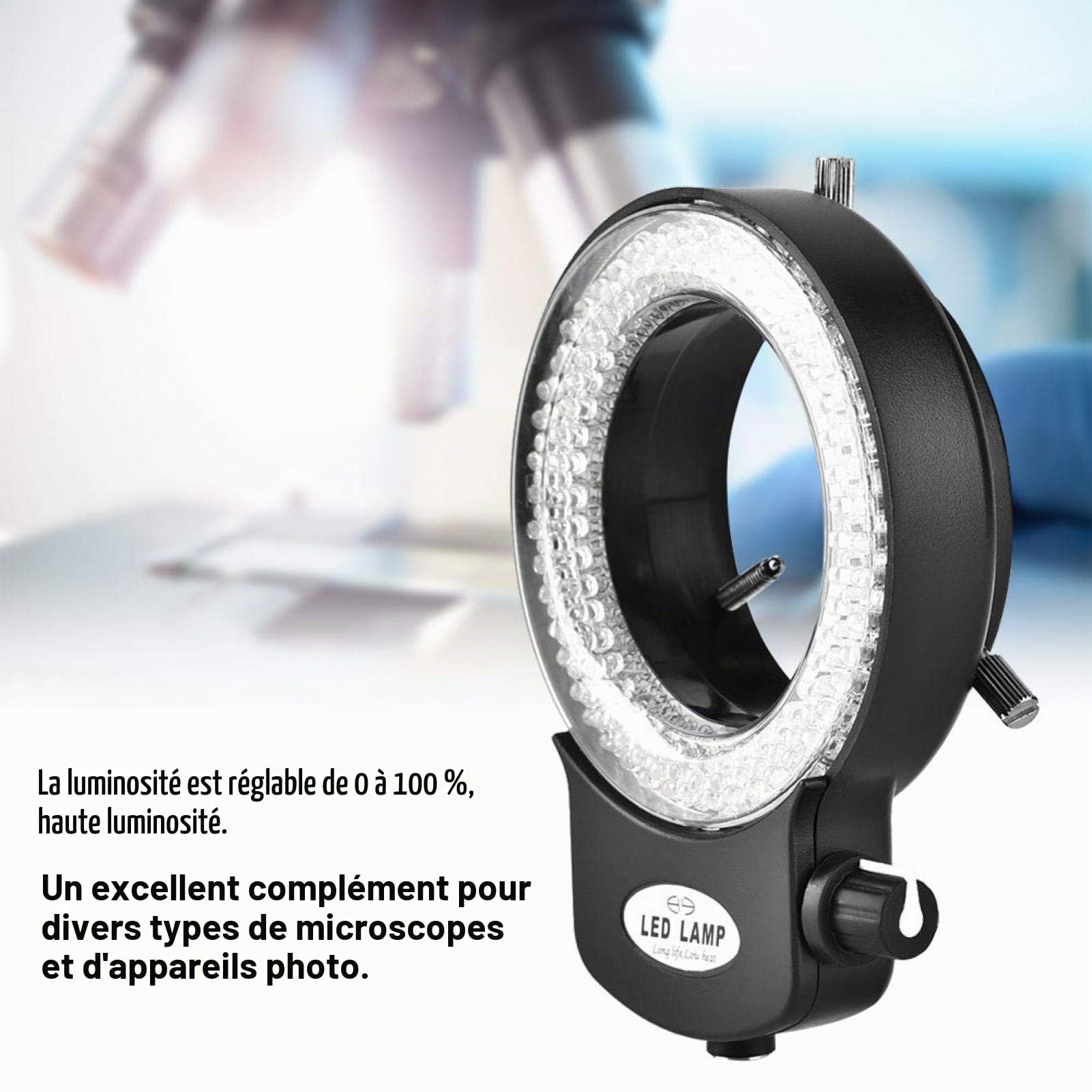 Akozon 144 LED Anneau Lumière Perles Source de Lumière Lumineux Anneau Réglable Lampe pour Stéréo Microscope(Noir)