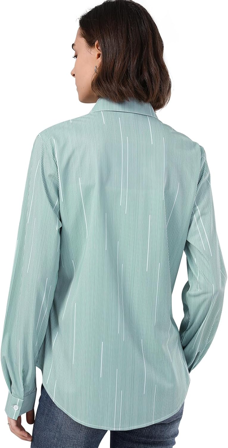 Wrinkle Free V Neck Button Down Tops for Women Long Sleeve Shirts,White Outfits Button Up Classic Formal Work Dress Blouses - Image 4