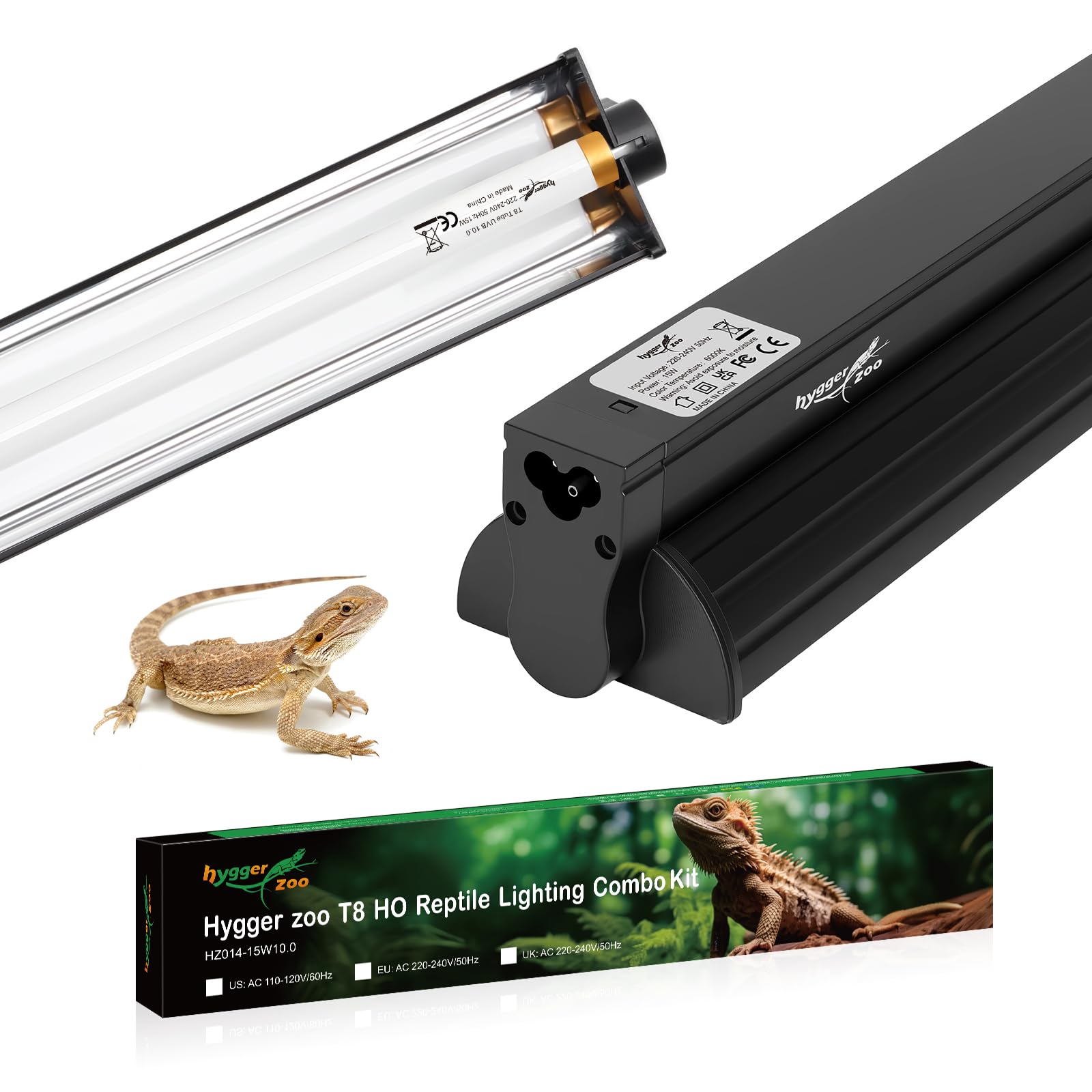 T8 15W UVB 10.0 Leuchtstoffröhren Reptilien Lampe Combo Kit 18" 30% UVA+10% UVB für Schildkröte Bartagame Schlangen Eidechsen
