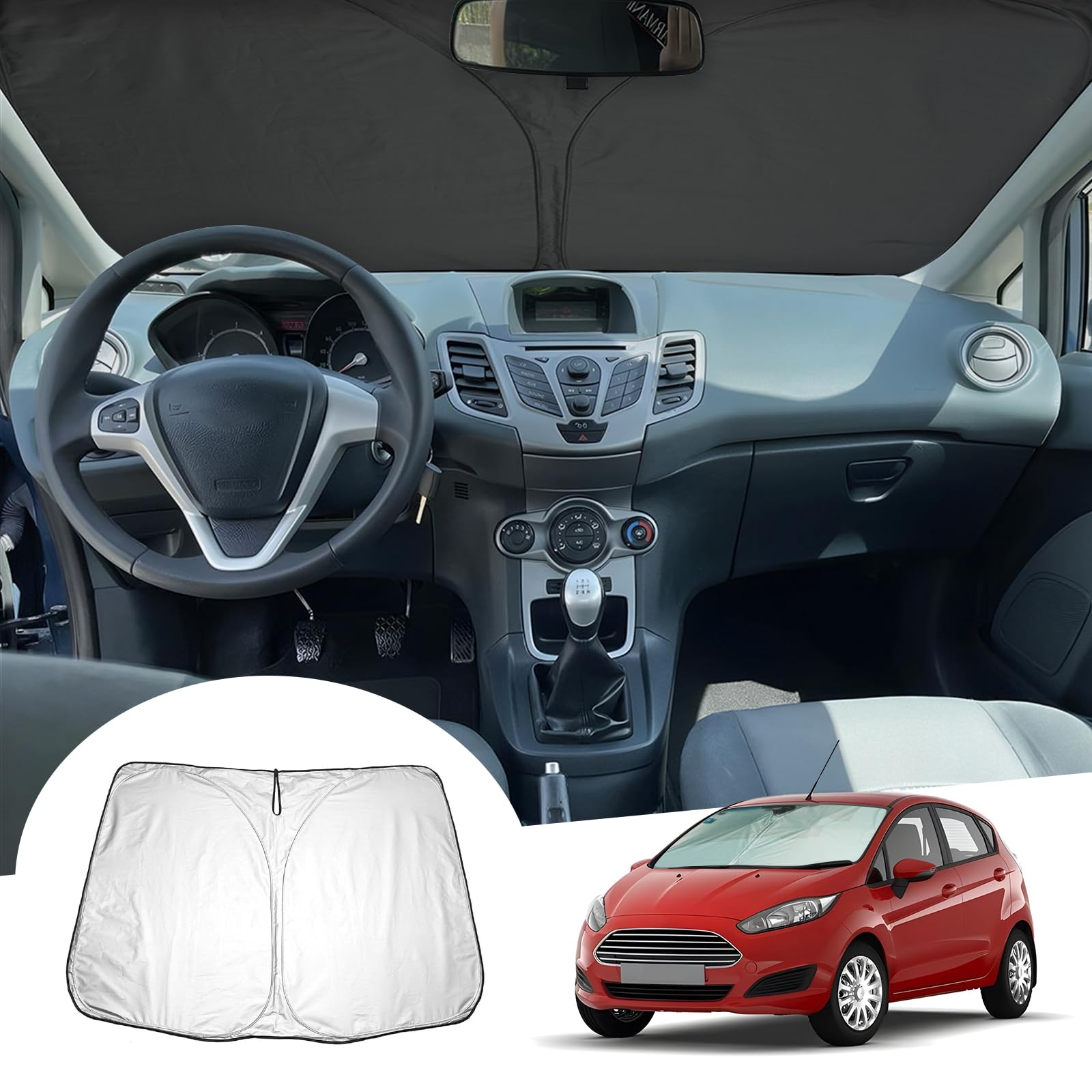 [Update] GAFAT Compatible con Ford Fiesta ST MK7 2008-2016 Parasoles Interior, Fiesta MK7 Accesorios Parabrisas Protección Solar, Refrigeración, Protección UV, UPF 50+