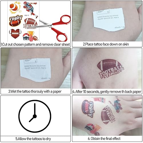 Miniatura 7 de Tatuajes de fútbol del Super Bowl, tatuajes temporales de fútbol americano, tatuajes falsos de fiesta de Super Bowl para niños y adultos, tatuajes
