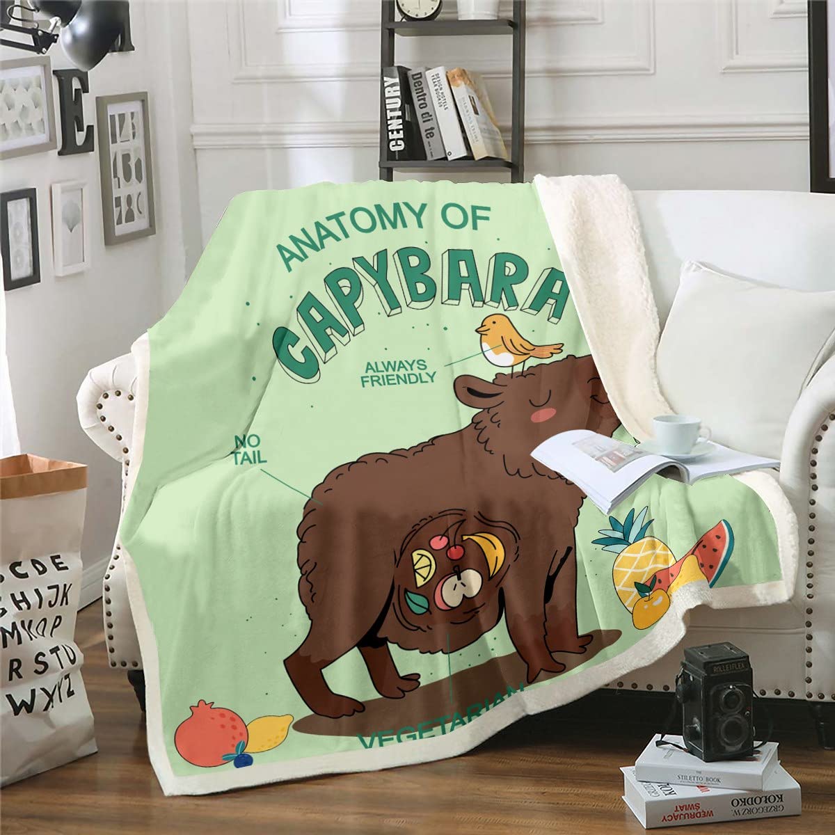 Funny Capybara Blanket Gifts for Men Women,Capybara in the Lake Water with Bird Throw Blanket Cute Capybara Fleece Blanket for Kids Boys Girls,Orange Sunset Natural Scenery Sherpa Blanket,30"x40"