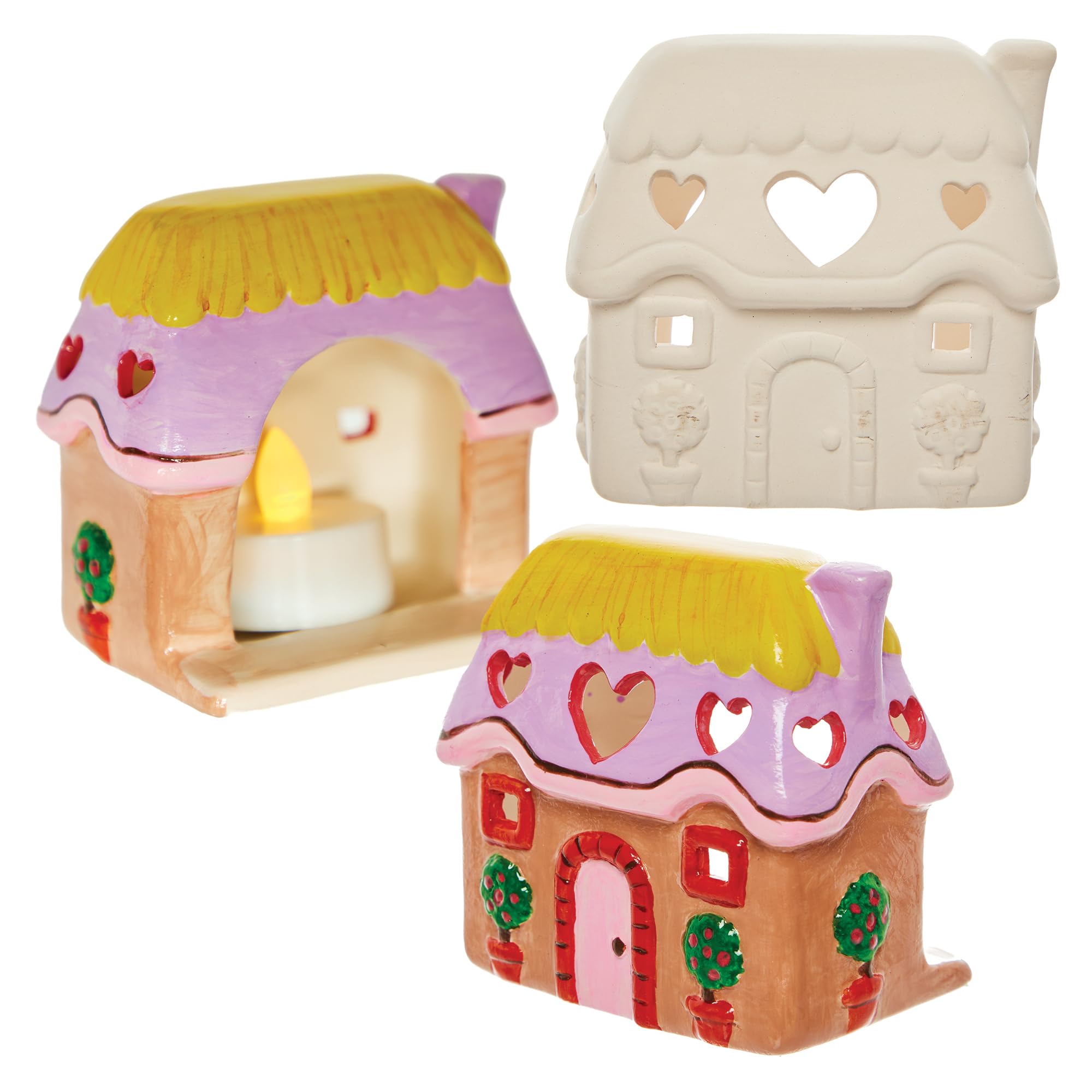 Baker Ross FN379 Spring Cottage Tealight Holder - Pack of 2, Ceramic Painting for Kids, Kids Tealight Holders to Paint