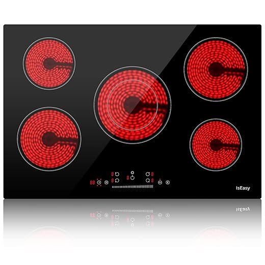 Electric Cooktop 30 Inch 5 Burner, 8200W Electric Stove Glass Ceramic Stove with 9 Power Levels,Timer Pause, Slide Touch Sensor Control, 220-240V Built-in Countertop Burners Cooker