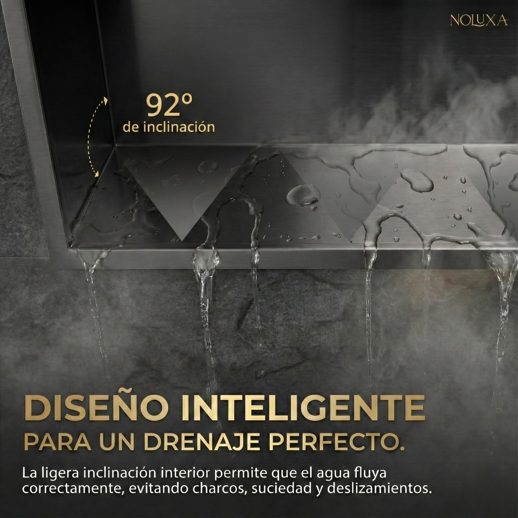 NOLUXA IMEX - Wbudowana nisza prysznicowa ze światłem LED 63 x 33 cm czarny | Prostokątny prysznic ze stali nierdzewnej S.304 | Kernat do łazienki wpuszczane na ścianę o głębokości 10 cm | Oceanic