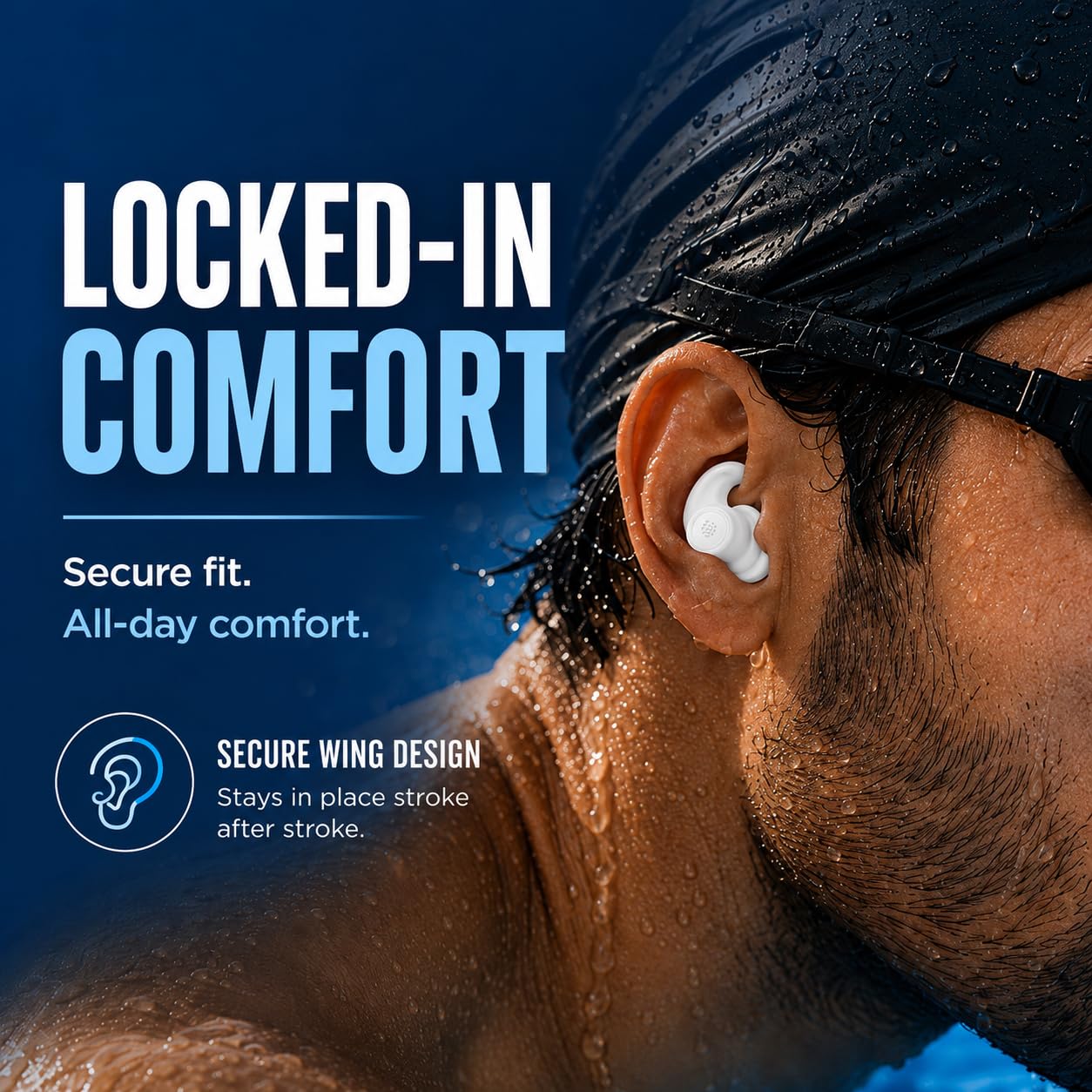 Pro Swim Tapones para los oídos, 3 pares, impermeables, reutilizables, de silicona, para natación, surf, esnórquel y todos los deportes acuáticos, negro, blanco, gris