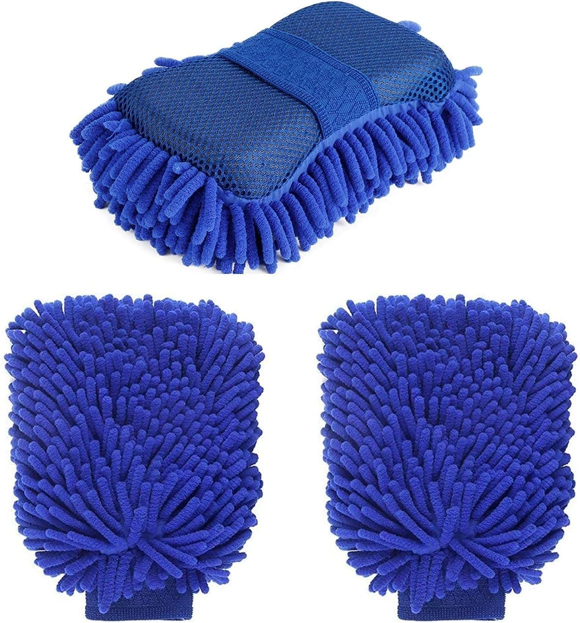 LEGIONCar/Bike Wash Cleaning Combo โ Premium Chenille Microfiber Car Wash Sponge and Microfiber Gloves - Pack of 3