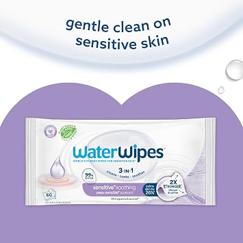 WaterWipes Sensitive+ Soothing Wipes, 99% Water, Unscented, 12 Pack