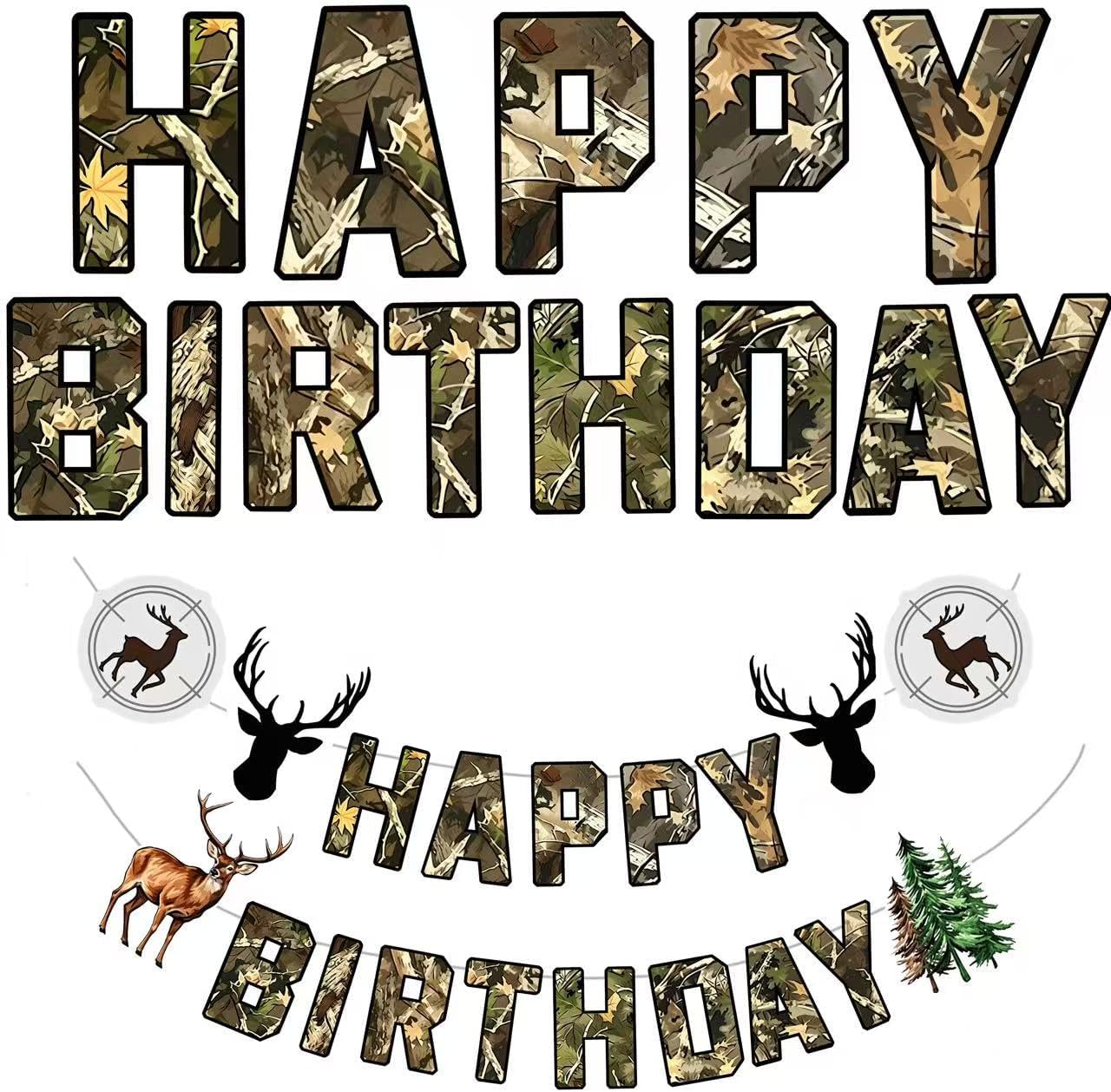 Pre- Strung Deer Hunting Birthday Banner Camo Military Camouflage Decor