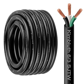 6 Gauge 3 Conductor Wire SJTW Outdoor Extension Power Cable 5FT, 6/3 Wire Heavy Duty Pure Copper Electrical Wire for Lawn, Battery, Automotive, Outdoors