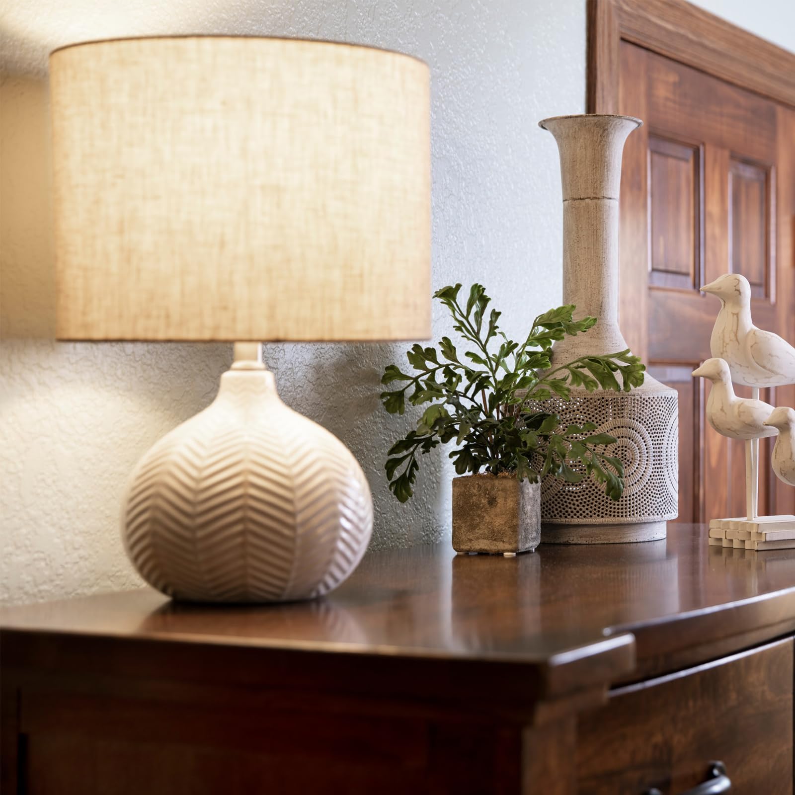 Vipmip Linen 12" W x 10" H Drum Lampshade, No Assembly Required, Fabric Lampshade for Table Lamp, Bedside Lamp, Floor Lamp, Metal Spider Fitter