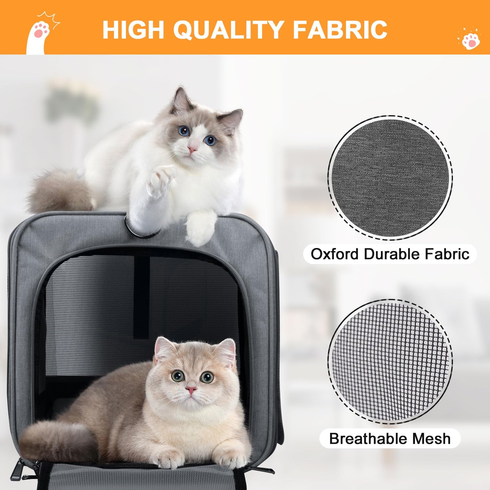 Qoosea Trasportino per Gatti e Cani Portatile e Ripiegabile Trasportino per Animali, Portatile Borsa per Trasporto per Gatto e Cane di Piccola e Media Taglia (Grigio)