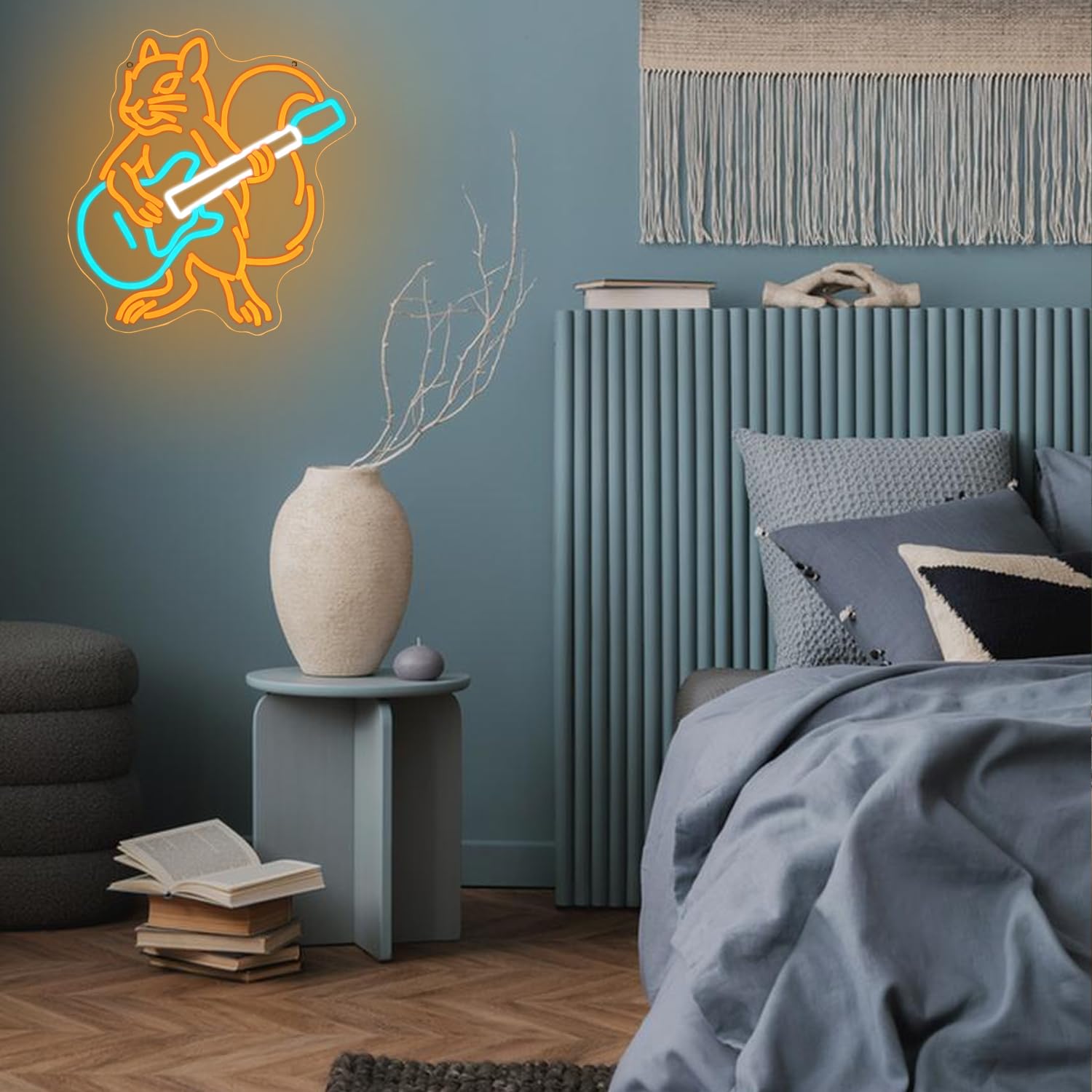 Insegna al neon a forma di chitarra con scoiattolo per decorazione da parete, birreria, chitarra, luce al neon, alimentata tramite USB, con musica a LED, per bar, musica dal vivo, grotta, casa, feste
