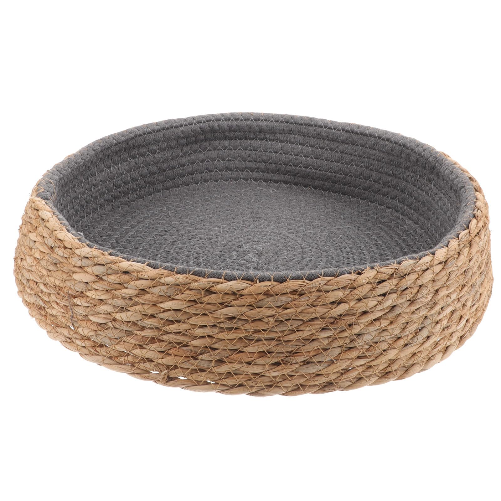 Lit rond en paille tressée pour chat avec panier confortable et frais