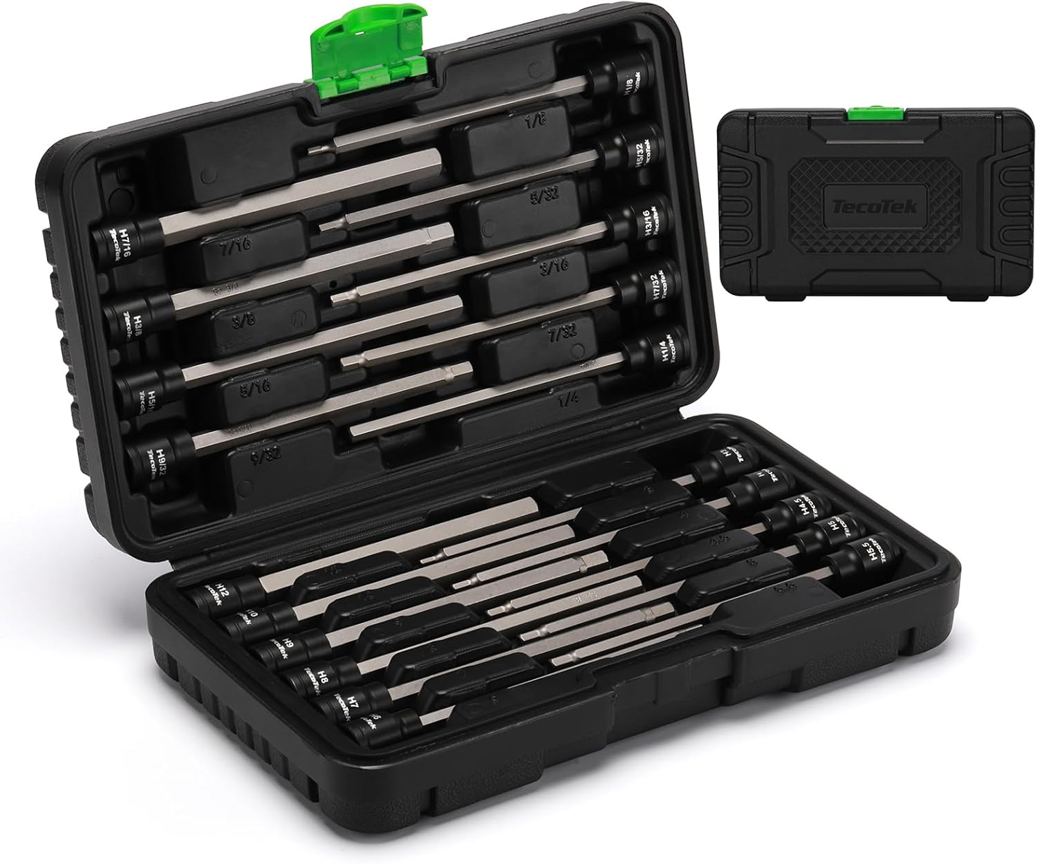 TecoTek 20-Piece 3/8 Inch Drive Extra Long Allen Hex Bit Socket Set, SAE (1/8"-7/16”) and Metric (3mm-12mm), CR-V & S2 Alloy Steel, Enhanced Storage Case