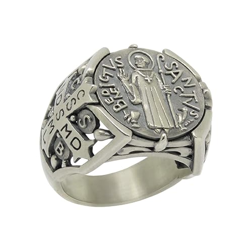 Miniatura 8 de St Benedict christian catholic ancient Sterling Silver 925 medal mens ring, Exorcism