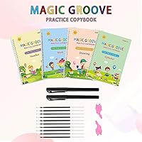 Vista 2 de Reusable Magic Grooved Handwriting Practice Books - Preschool Educational Workbooks for Kids 3-8, Large Writing Practice Books (4-Book Set)