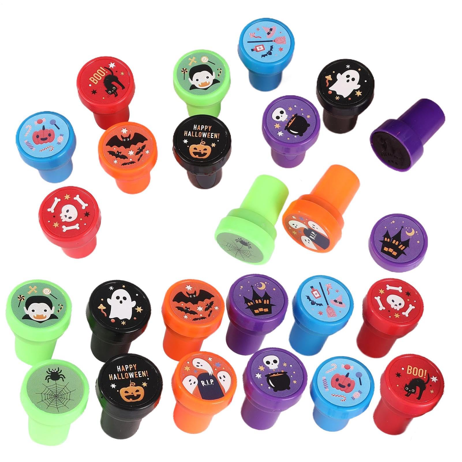 Kit de tampons Halloween, jeu de tampons pour Halloween - Ensemble de assortis de 24 pièces Tampon auto-encreur,Cadeaux de fête effrayants et mignons, cadeaux de jeu Cartoo Trick or Treat pour