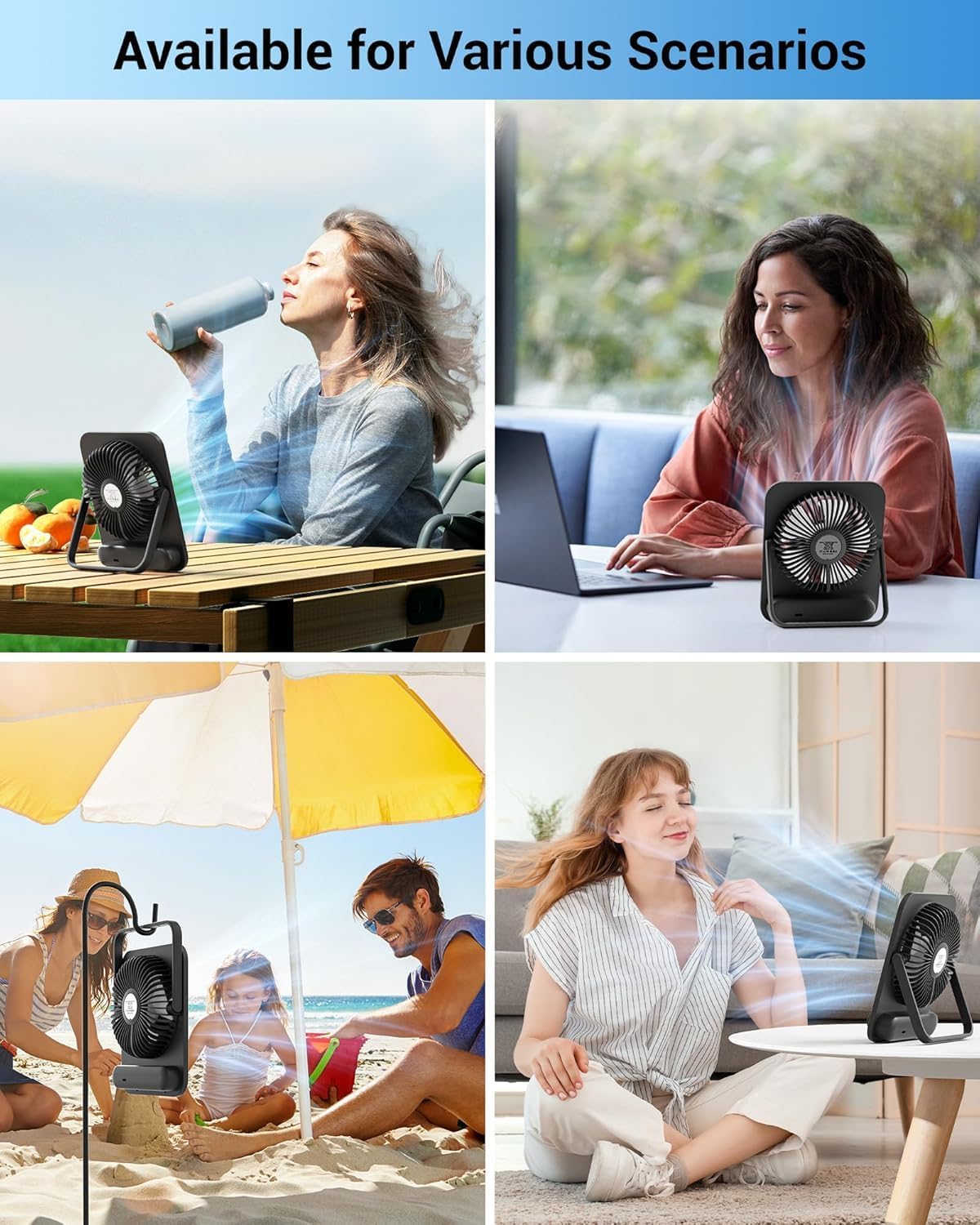 WHATOOK Small Desk Fan Personal Fans: 5000mah 25 Hours Battery Office Quiet Mini Desktop Fan Portable Rechargeable Travel Essentials (Black, 2000 mAh) - Image 7