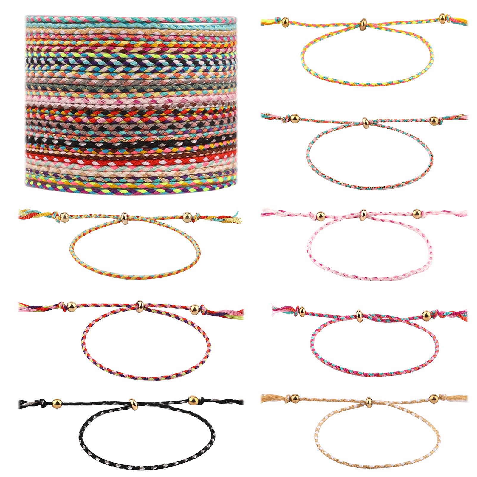 KINBOM 30 Pulseras Amistad Cuentas Colores Multicolor Ajustable Tejido Mano Cuerda Trenzada Pulseras Amistad con Cuentas Cobre Mujeres Adolescentes Niñas Amigos Regalos Fiestas Cumpleaños