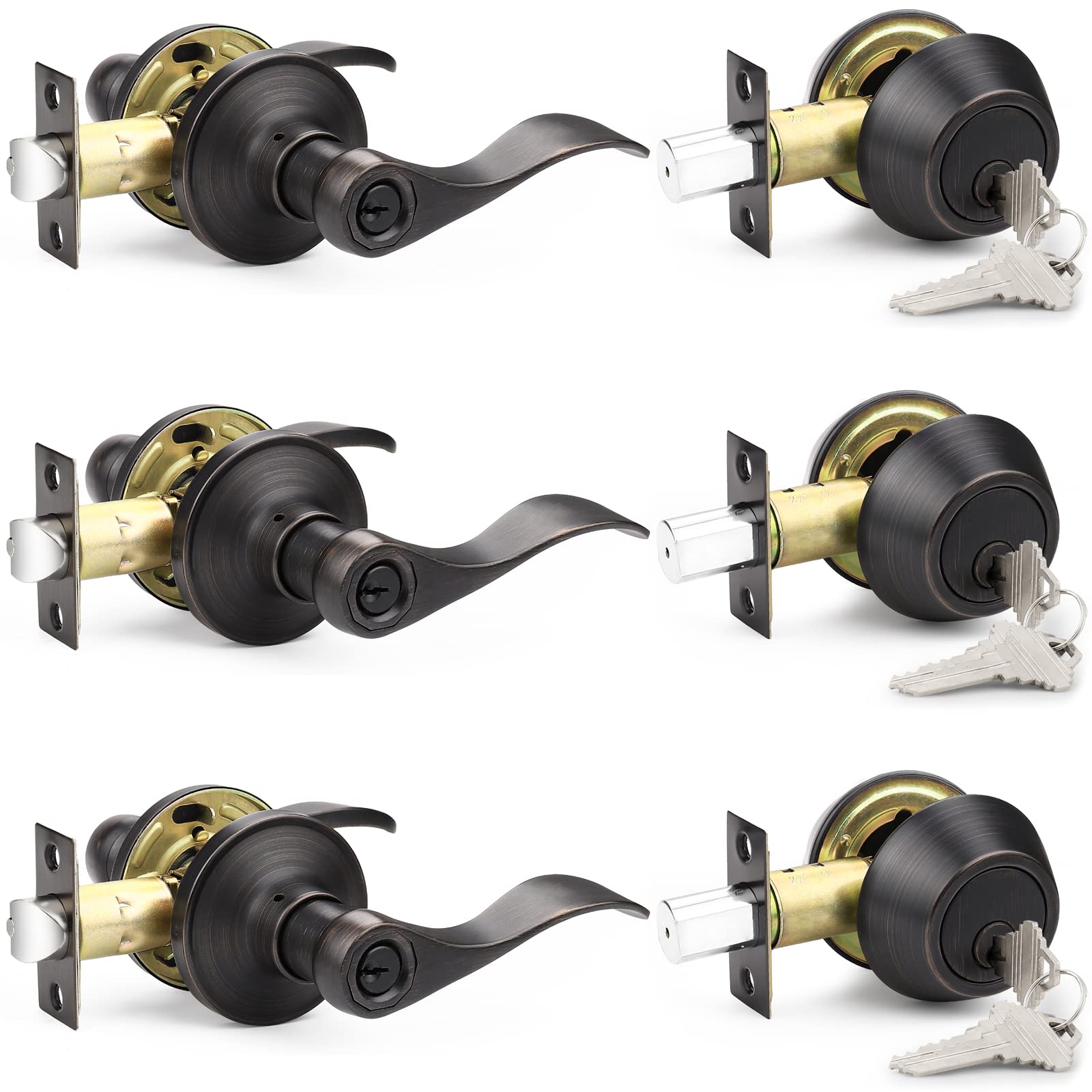 Leviers de porte d'entrée Probrico avec double pêne dormant lot de 3 pour sécurité maison