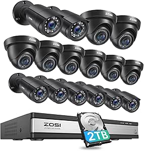 ZOSI 1080p 16 Channel Security Camera System, H.265+ 16CH DVR, 16 x 2MP Weatherproof Surveillance CCTV Bullet Dome Camera Outdoor, AI Human Vehicle Detect, 80ft Night Vision, 90° View Angle, 2TB HDD asin的图片