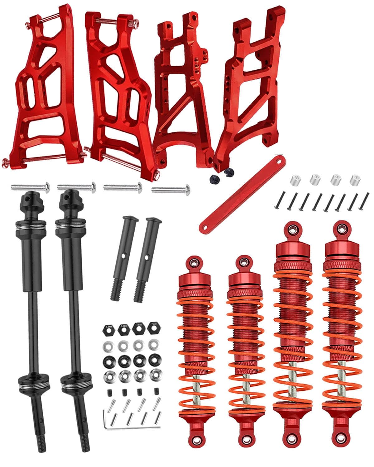 RCMYou Upgrades Part for 1/10 Slash 2WD,Rear Drive Shaft CVD & Front Axles,Alloy Front Rear Suspension Arm,Big Bore RC Shock Absorber,Red