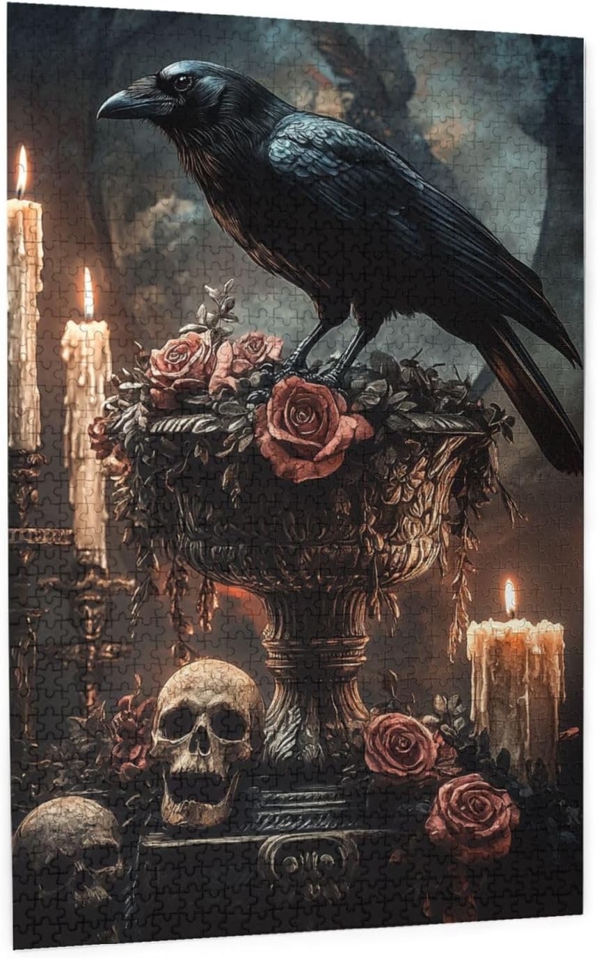 Liorosa Dark Elegance 1000 Piece Jigsaw Puzzle For Adult,Majestic Raven Perched On Antique Vase, Premium Wooden Gothic Decor,Creative Activity Hobbies For Adults,Gift For Friend