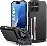 Vista 97 de Funda para iPhone 16 Pro Max con tarjetero (4-5 tarjetas), funda deslizante para cámara y protección de grado militar, a prueba de golpes, Azul