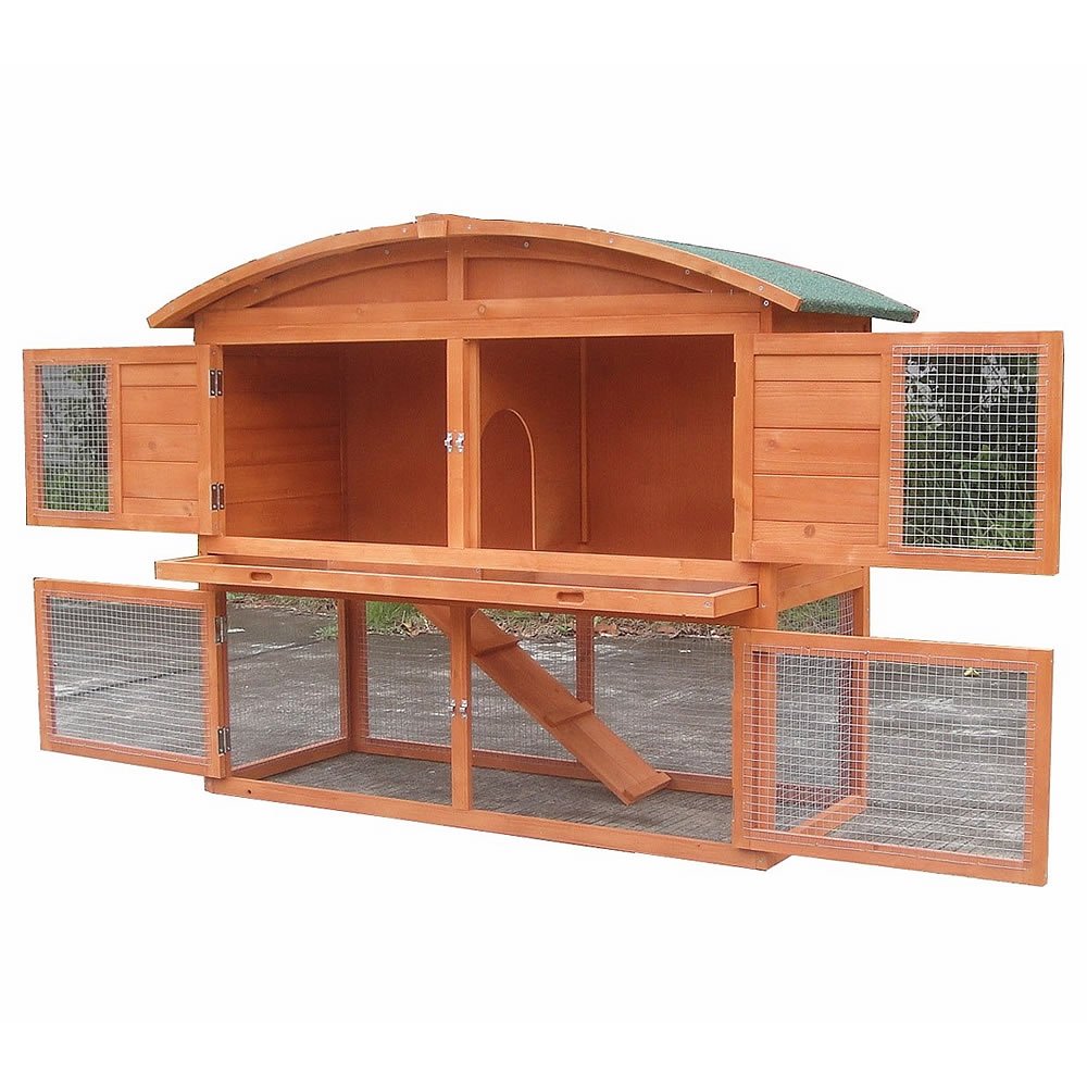 Melko Hasenstall Kleintierhaus mit Freilaufgehege, 120 x 56 x 98 cm, aus Holz, inkl. Rampe und Runddach