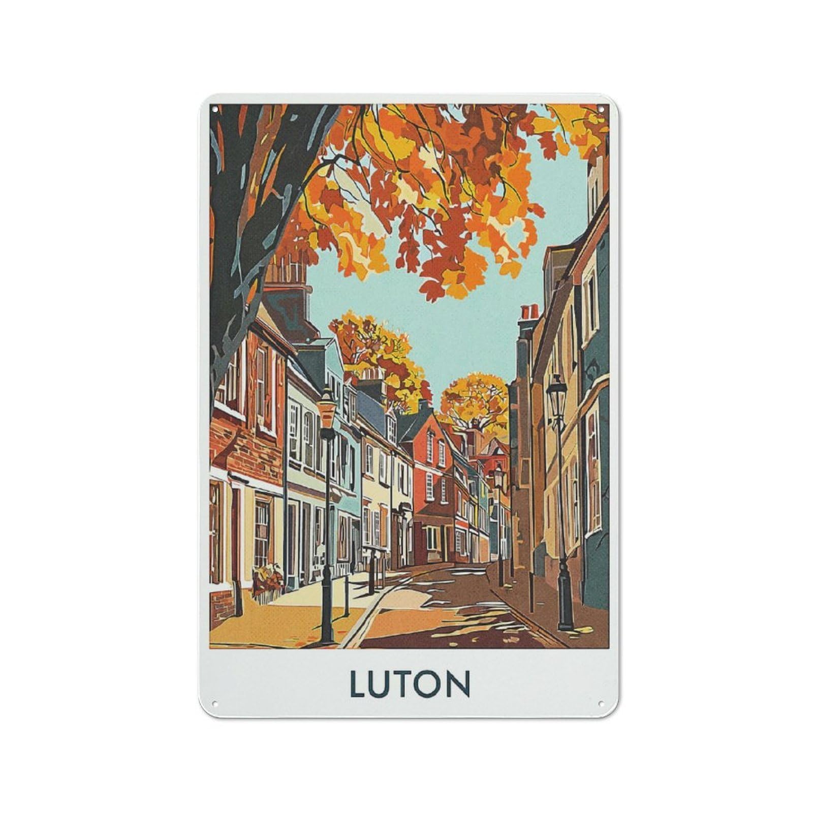 Junmoney Style-19 For Hobby Room Or Studio, Luton Street Scene Retro Metal Sign 30X20cm, A Decorative Gift For A Newly Furnished Hobby Room And Studio