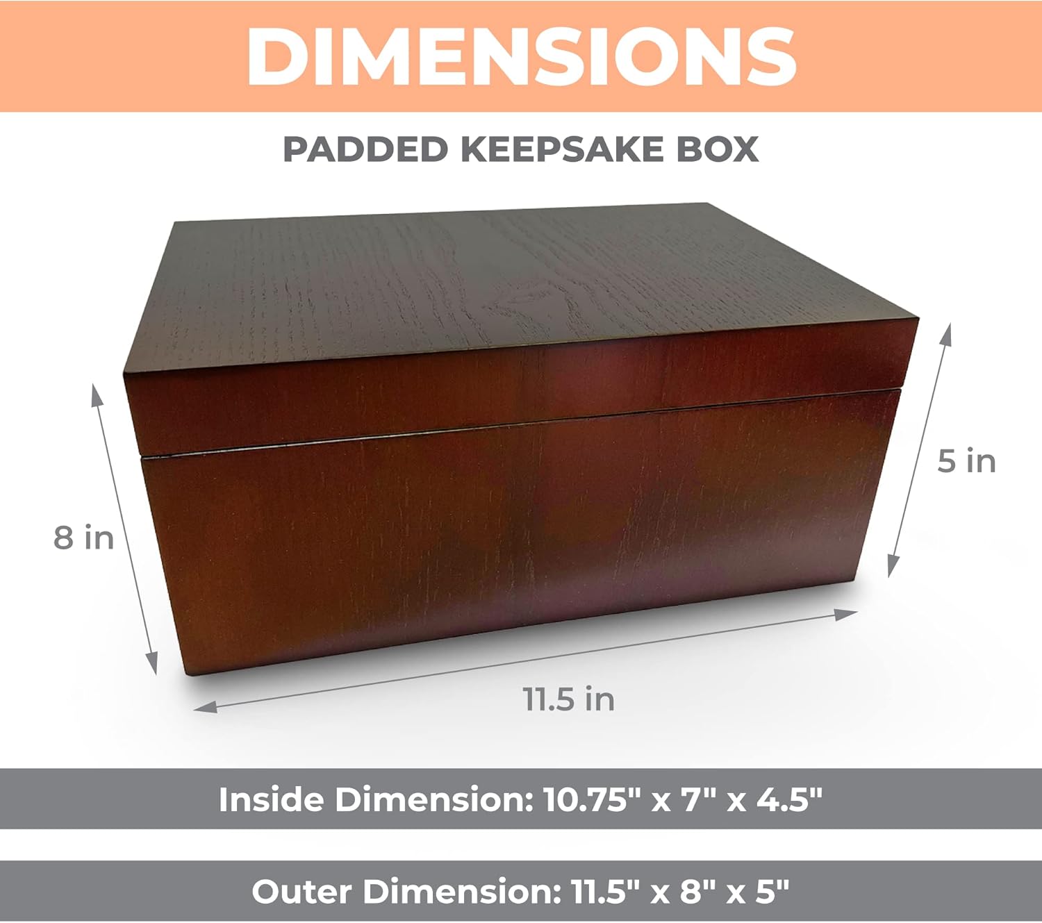 Blake & Lake Large Oak Wooden Keepsake Box - Storage Box Lined with Buffalo Plaid - Decorative Boxes for Home (Hinge Box)