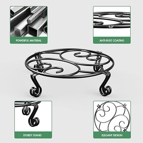 Miniatura 2 de Yimobra Paquete de 4 soportes para macetas resistentes para macetas para interiores y exteriores, metal a prueba de óxido, contenedor de jardín