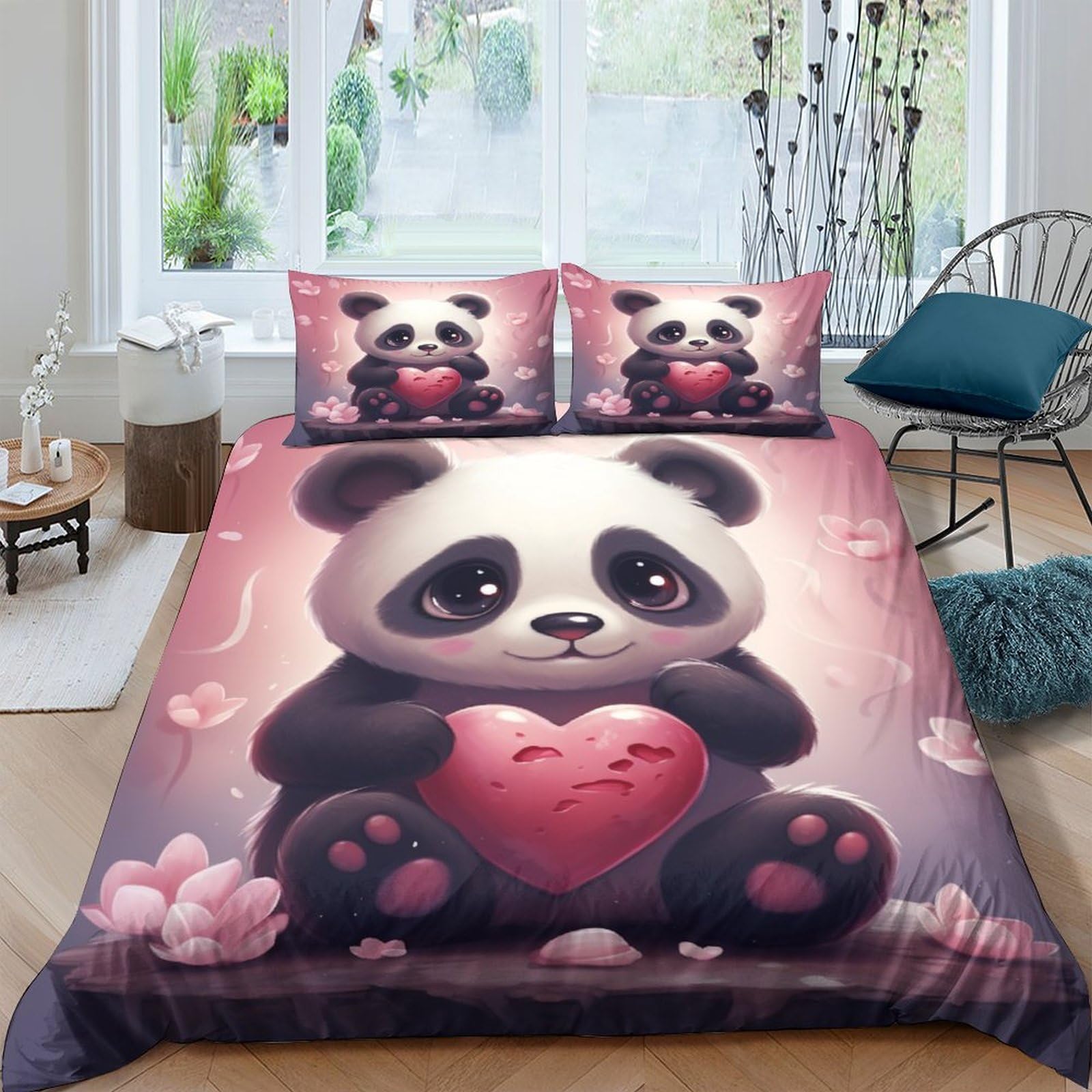 Housse de couette panda pour chambre d'enfant et adulte lit double 3 pcs