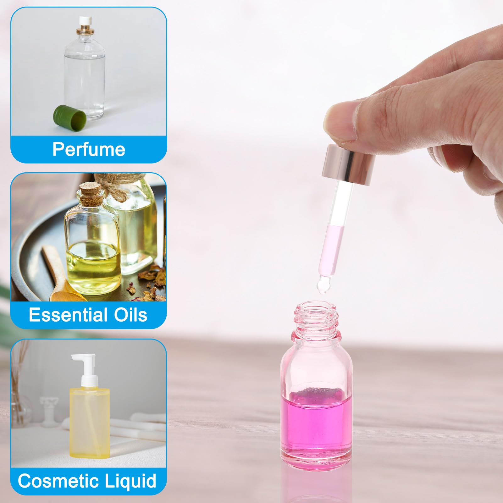 PATIKIL Frasco Gotero De Vidrio De 50ml, 50Pcs Frasco Gotero Antifugas Para Aceites Esenciales Muestras De Líquido Perfume Contenedor Con Pipeta Embudo Etiqueta Para Almacenamiento.