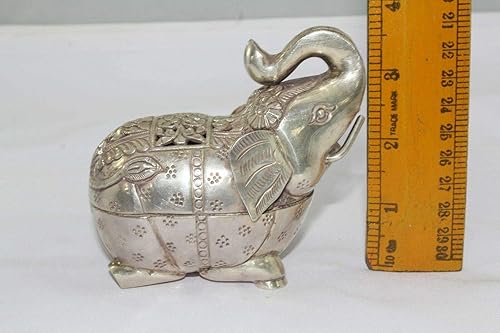 Miniatura 9 de Rajasthan Gems Traditional Handmade Alloyed Silver Trinket Box Elephant Figure Box 258 Grams