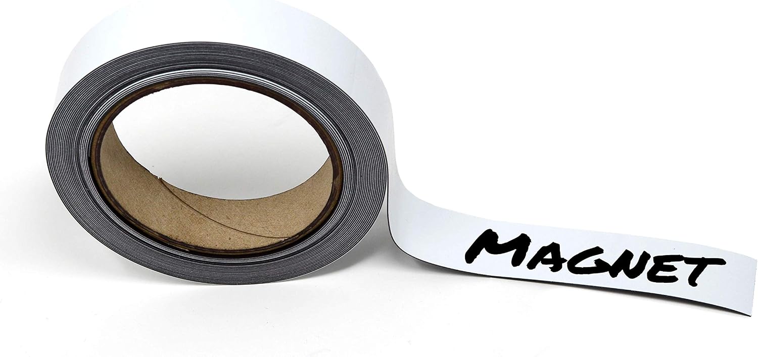 Sutter Signs Write On Magnets Roll, Dry Erase Magnetic Strip, Glossy White, 1 Inch Wide x 25' Long
