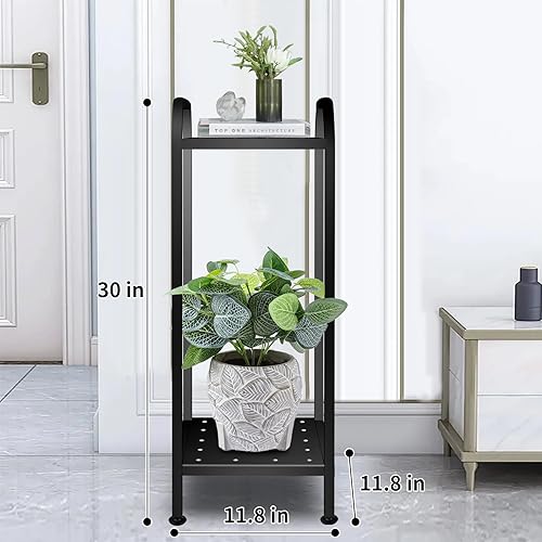 Miniatura 6 de Soporte para plantas para interiores y exteriores, soportes de hierro forjado de 2 niveles, estante de metal apilable para plantas, soporte