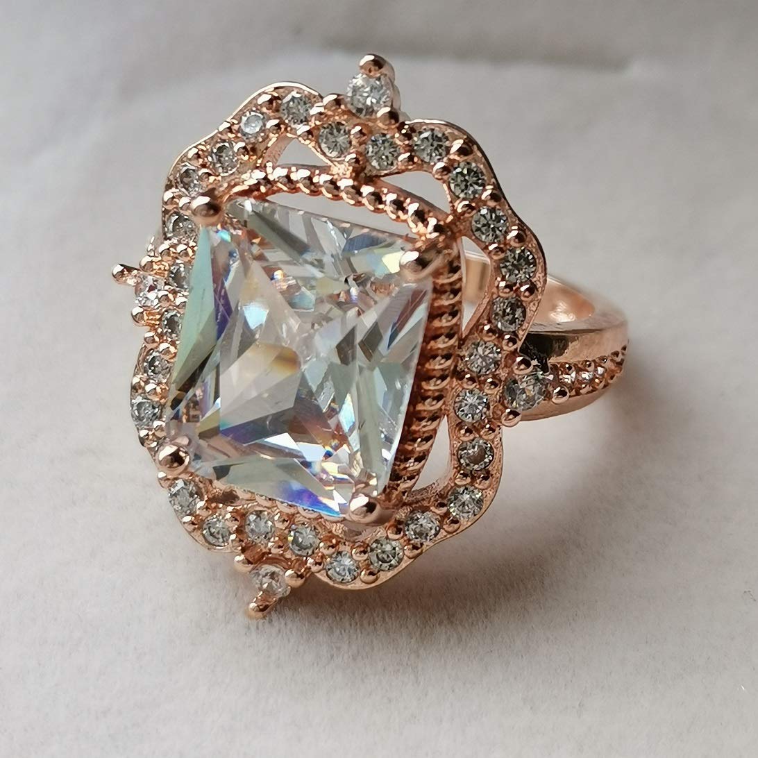 XIALV 7 ct Vintage Rose Gold Tone Cubic Zirconia CZ Ring Women's