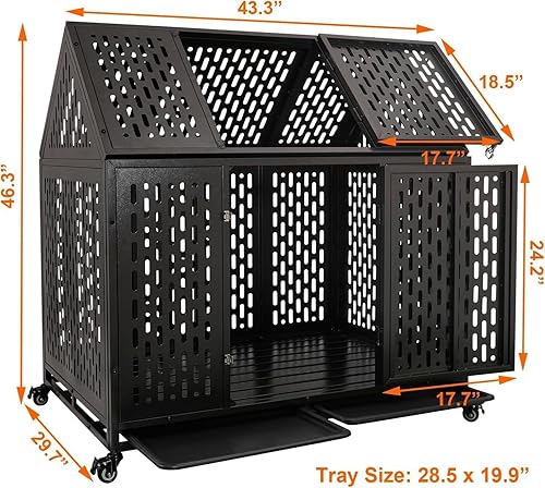 Miniatura 6 de Jaula indestructible para perros de 44 pulgadas, resistente a prueba de escapes, jaula de acero fuerte con impacto para perros grandes y medianos,