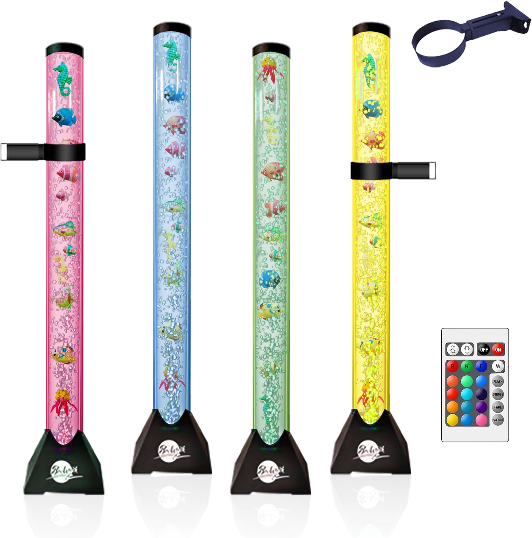 Brewish 4FT Sensory LED Water Bubble Tube Lamp with 16 Color Changing Night Light Effects, Fake Aquarium Tank & Gift for Kids, Autism, Remote Control & 12 Fishes (Wall Bracket Included)