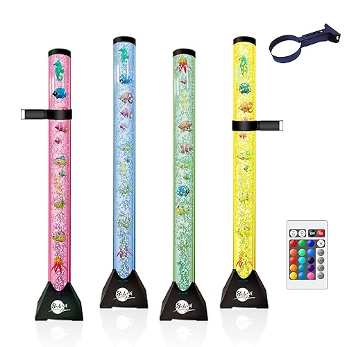 Brewish 4FT Sensory LED Water Bubble Tube Lamp with 16 Color Changing Night Light Effects, Fake Aquarium Tank & Gift for Kids, Autism, Remote Control & 12 Fishes (Wall Bracket Included)